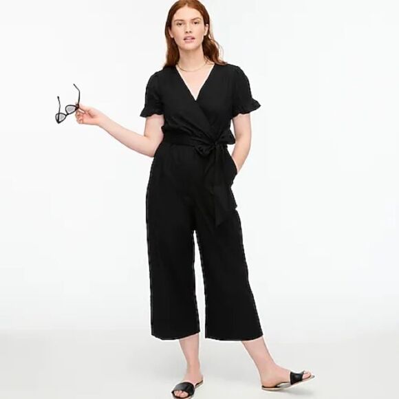 J.Crew Tall ruffle stretch cotton poplin jumpsuit* - Picture 1 of 5